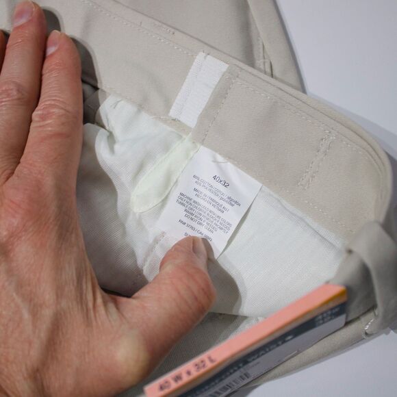 NWT Savane Elastic Comfort Waist Dress Khaki Pleat Cuff Pants Stone Men 40x32 - Picture 9 of 11